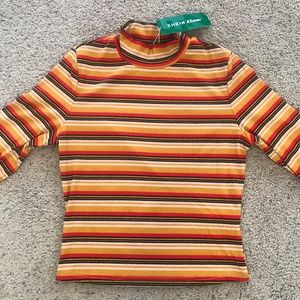 SHEIN EZwear Lapel Stripe Knitted Women's Long Sleeve T-shirt - LARGE, BRAND NEW